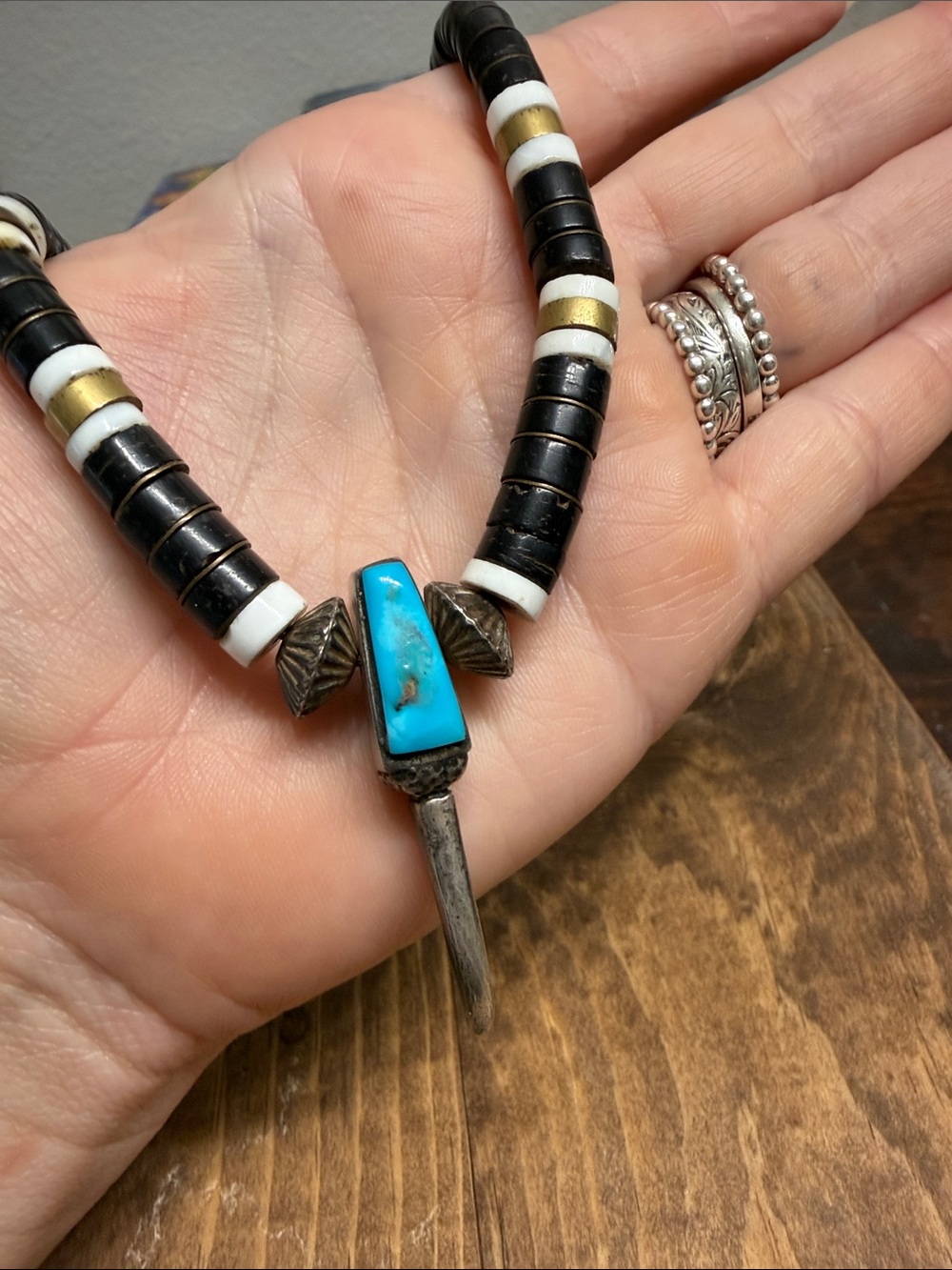Native Vintage Sterling Claw Heishi Bead Necklace